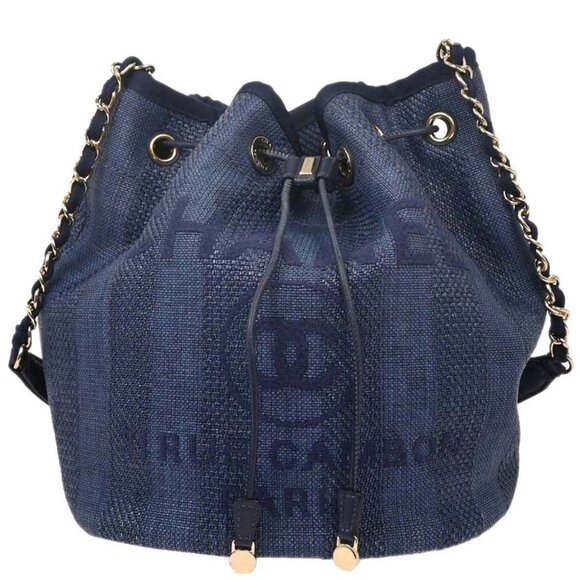Chanel Navy Straw Deauville Bucket Shoulder Bag 115842 - Picture 1 of 10